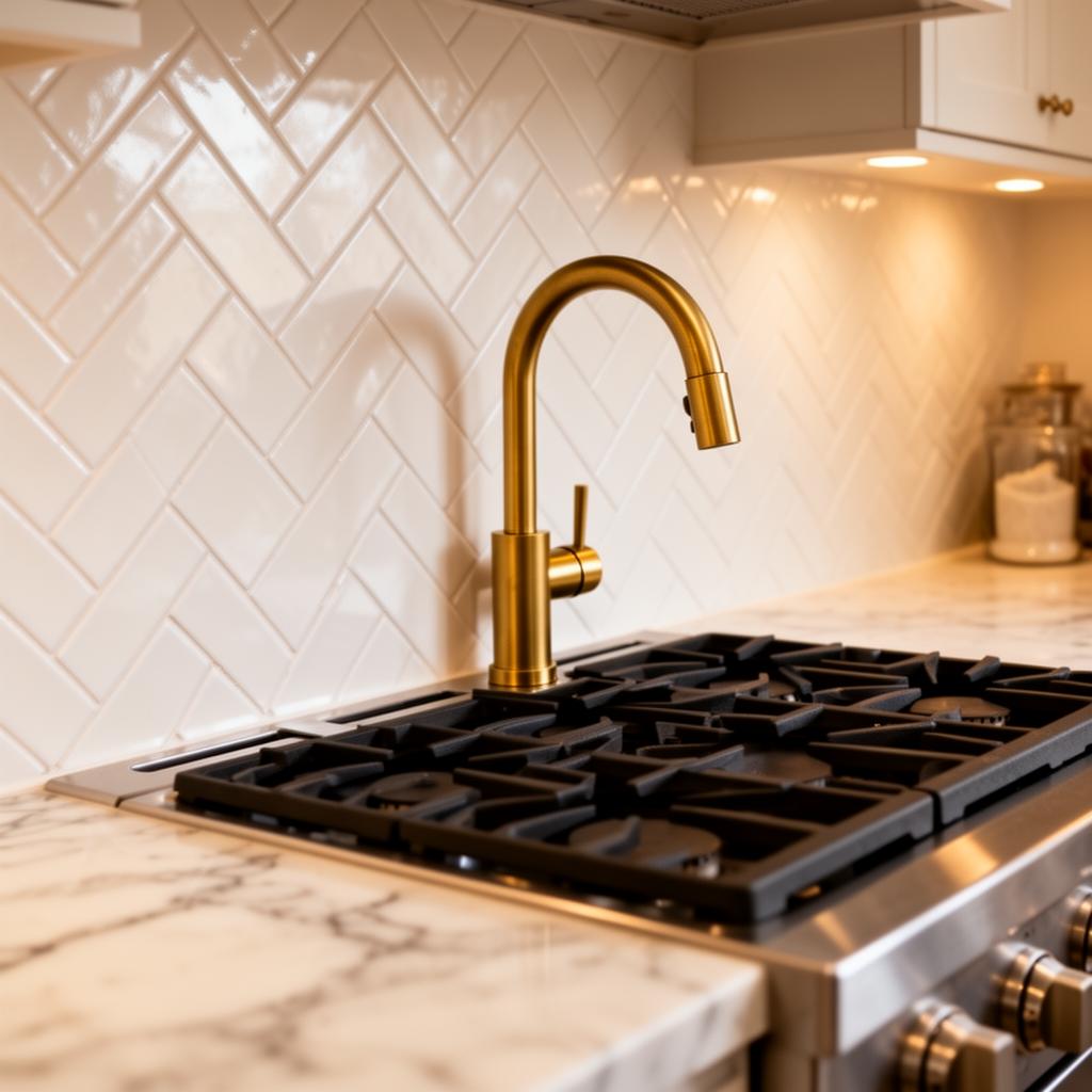 Herringbone tile backsplash